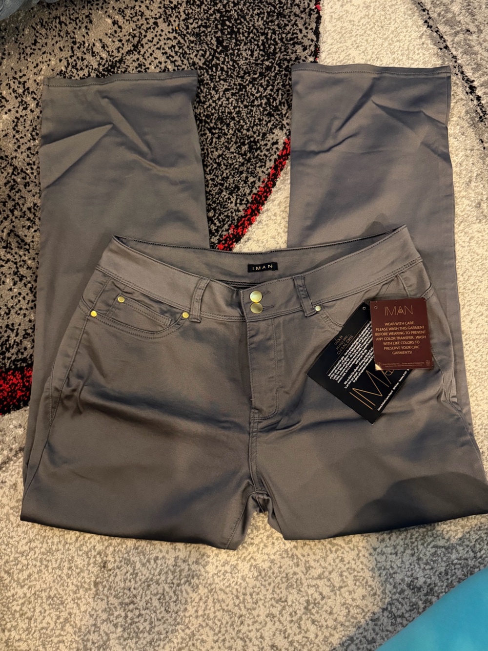IMAN Women’s Gray pants with Gold Rivet Accents